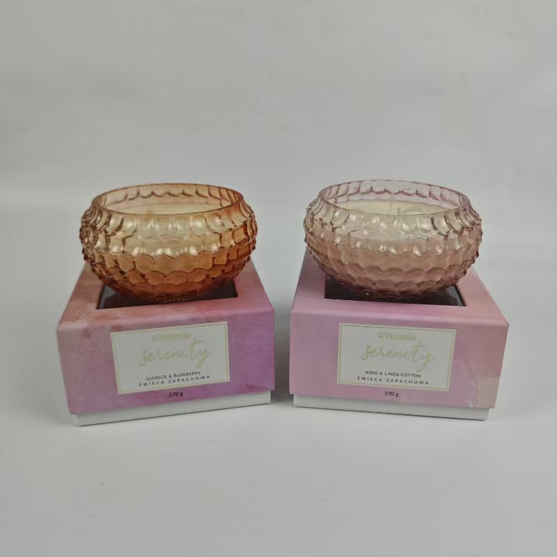 Homla Serenity Scented Candles – 270g | Quince &amp; Blueberry + Rose &amp; Linen Cotton | Decorative Glass Jar | Long-Lasting Aromatherapy