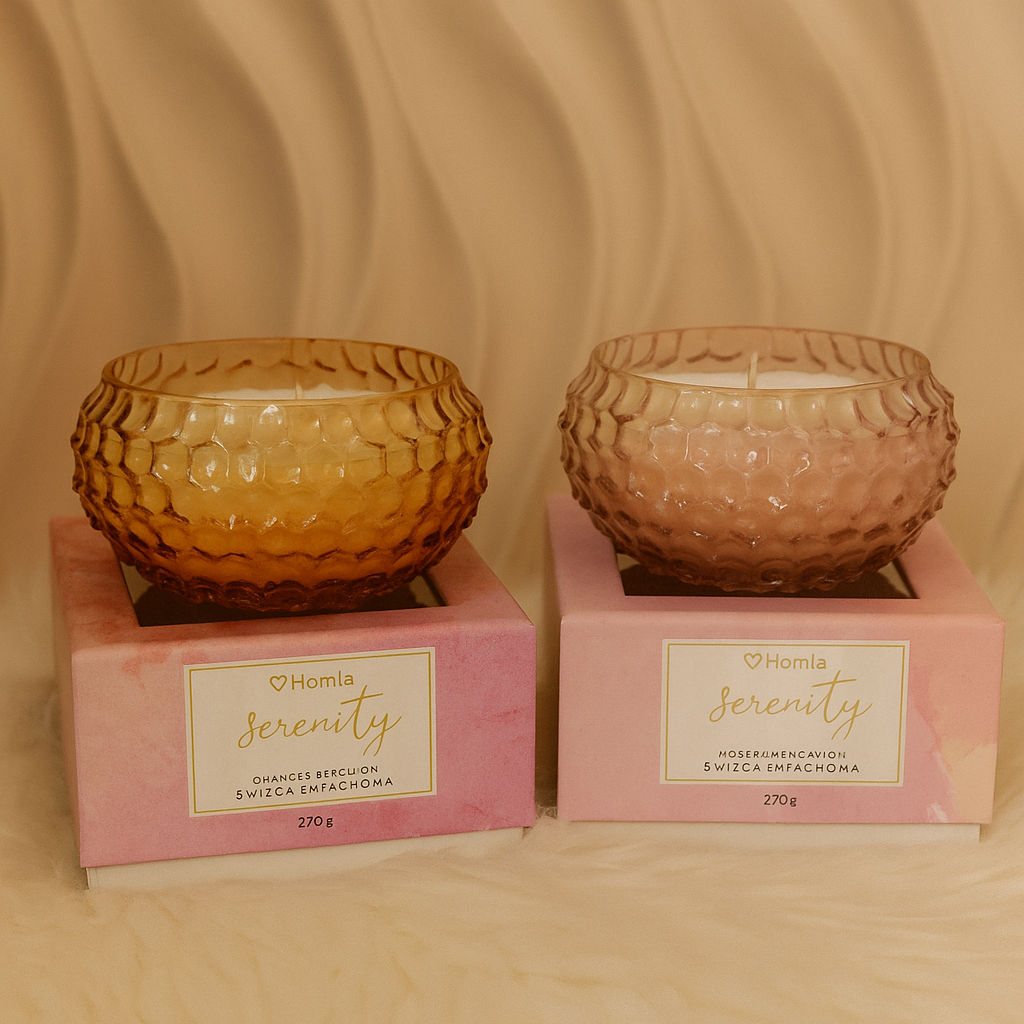 Homla Serenity Scented Candles – 270g | Quince &amp; Blueberry + Rose &amp; Linen Cotton | Decorative Glass Jar | Long-Lasting Aromatherapy