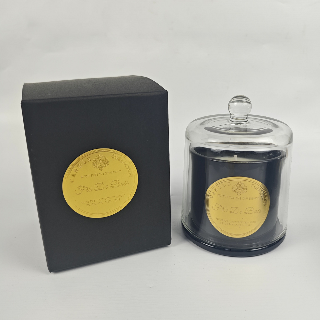 Luxury Black Scented Candle with Glass Cloche – Premium Home Fragrance Gift