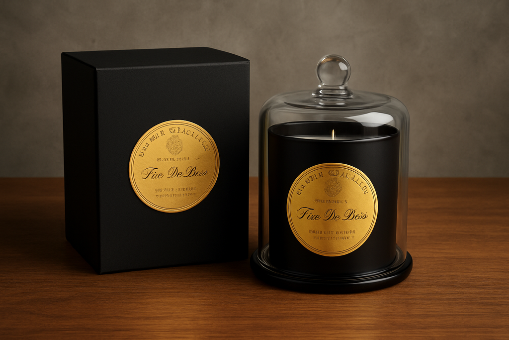 Luxury Black Scented Candle with Glass Cloche – Premium Home Fragrance Gift