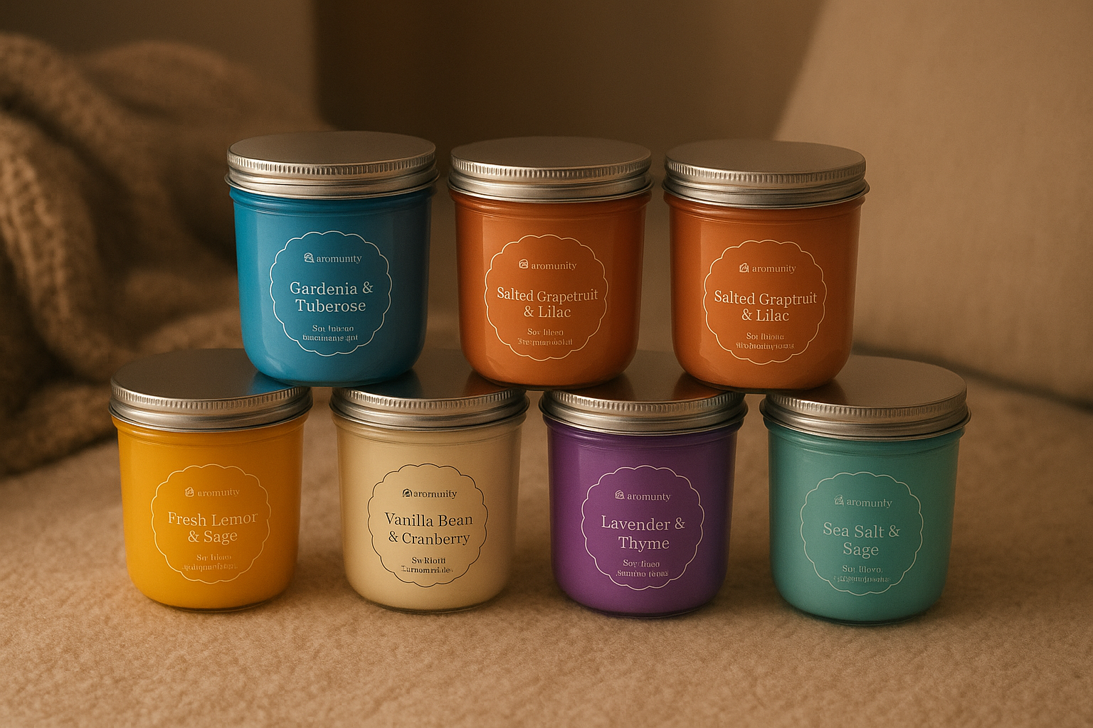 Aromunity Soy Wax Scented Candles – 6 Premium Fragrances in Jars
